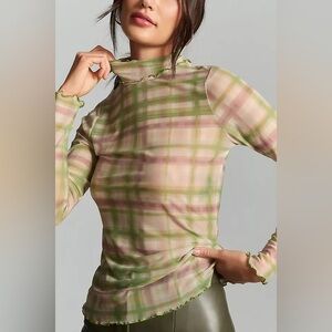 Pilcro by Anthropologie Plaid Mesh Mock Turtleneck